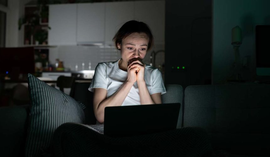 Stress, anxiety, and media! woman stressed by media