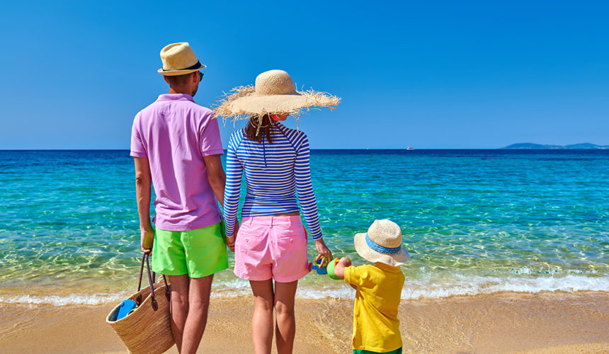 family in the sun on a beach