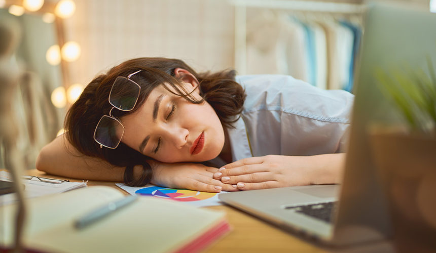 The Sleep woman sleeping at work
