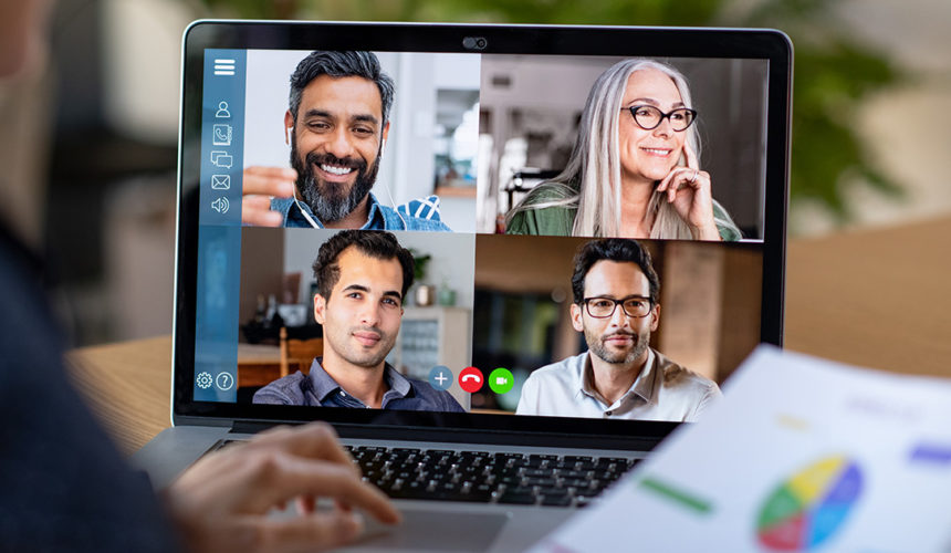 Telework, Team and Resilience people in a video-conference
