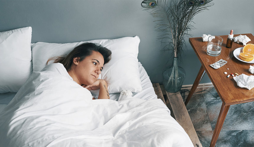 Absence from work for more than six weeks Woman sick in a bed